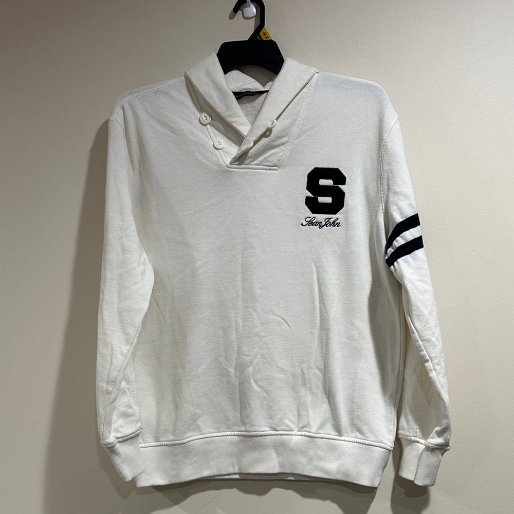 Sean John Cream V-Neck Sweater with Black Accents